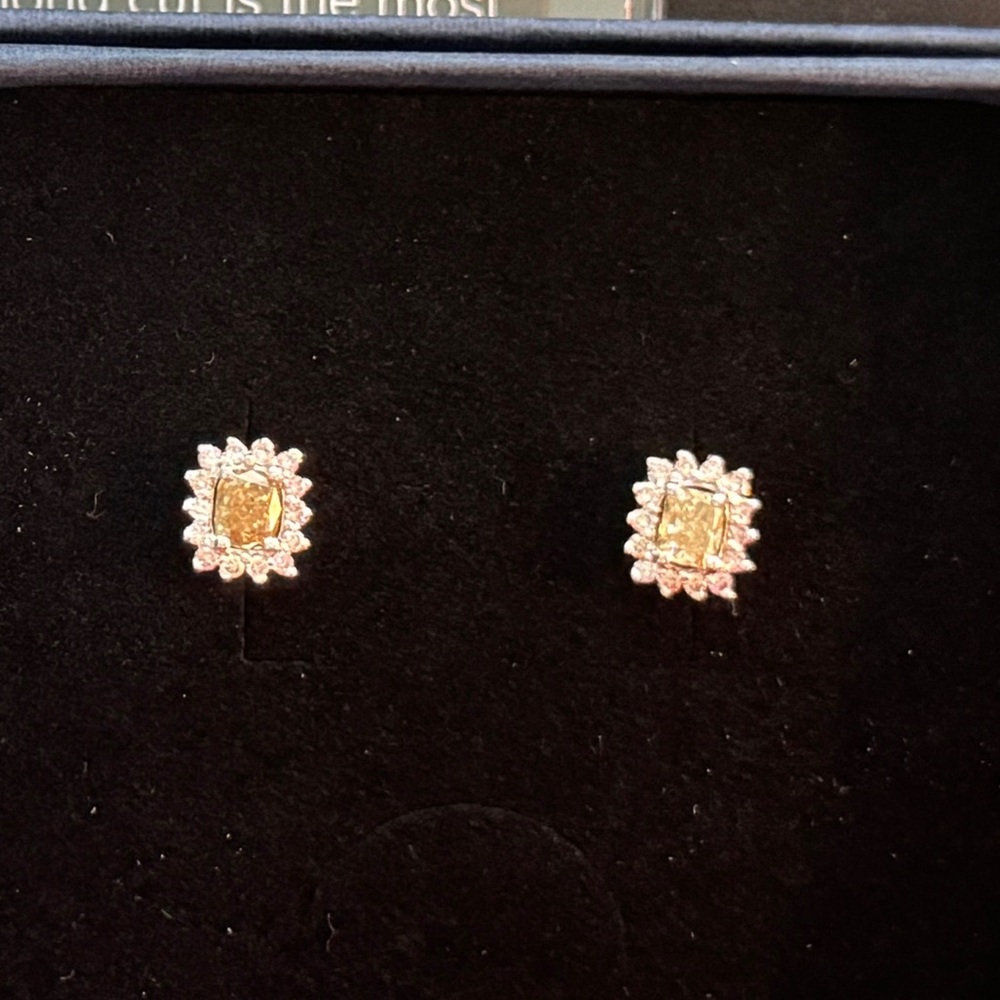 SOLD AIG Certified Natural Fancy Yellow Diamond Halo Stud Earrings
